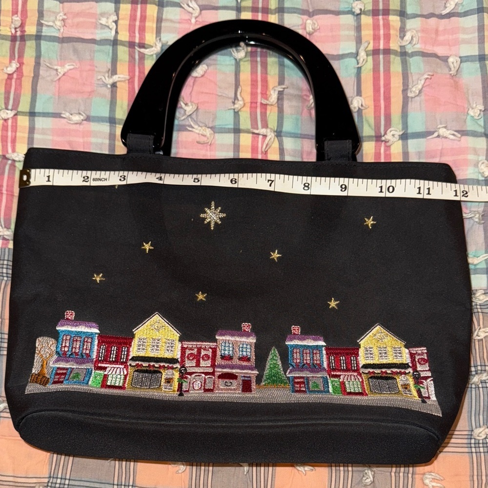 Kim Rogers Black Tote with Colorful Christmas Embroidery